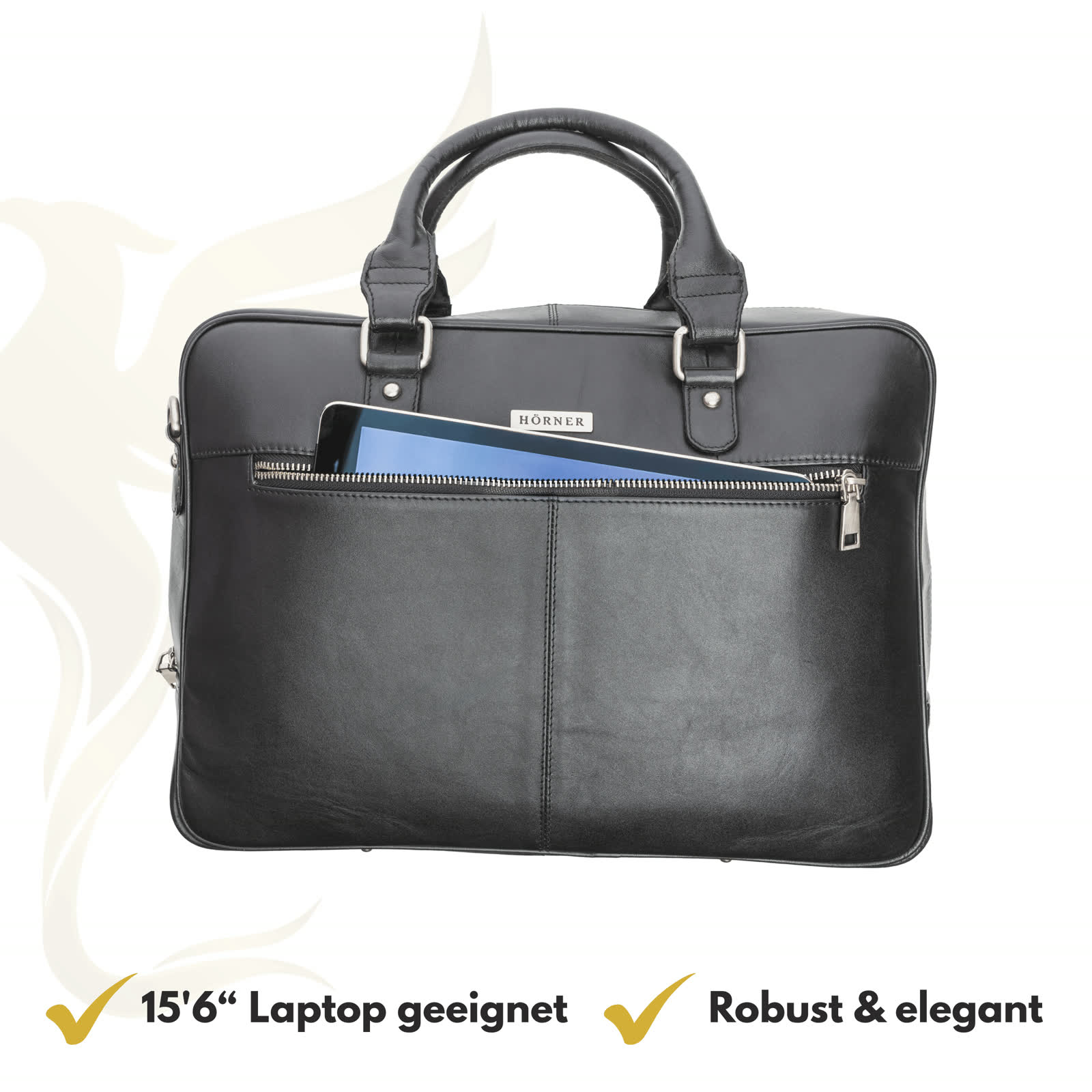 Hörner Hannover business bag made of black nappa leather, material view