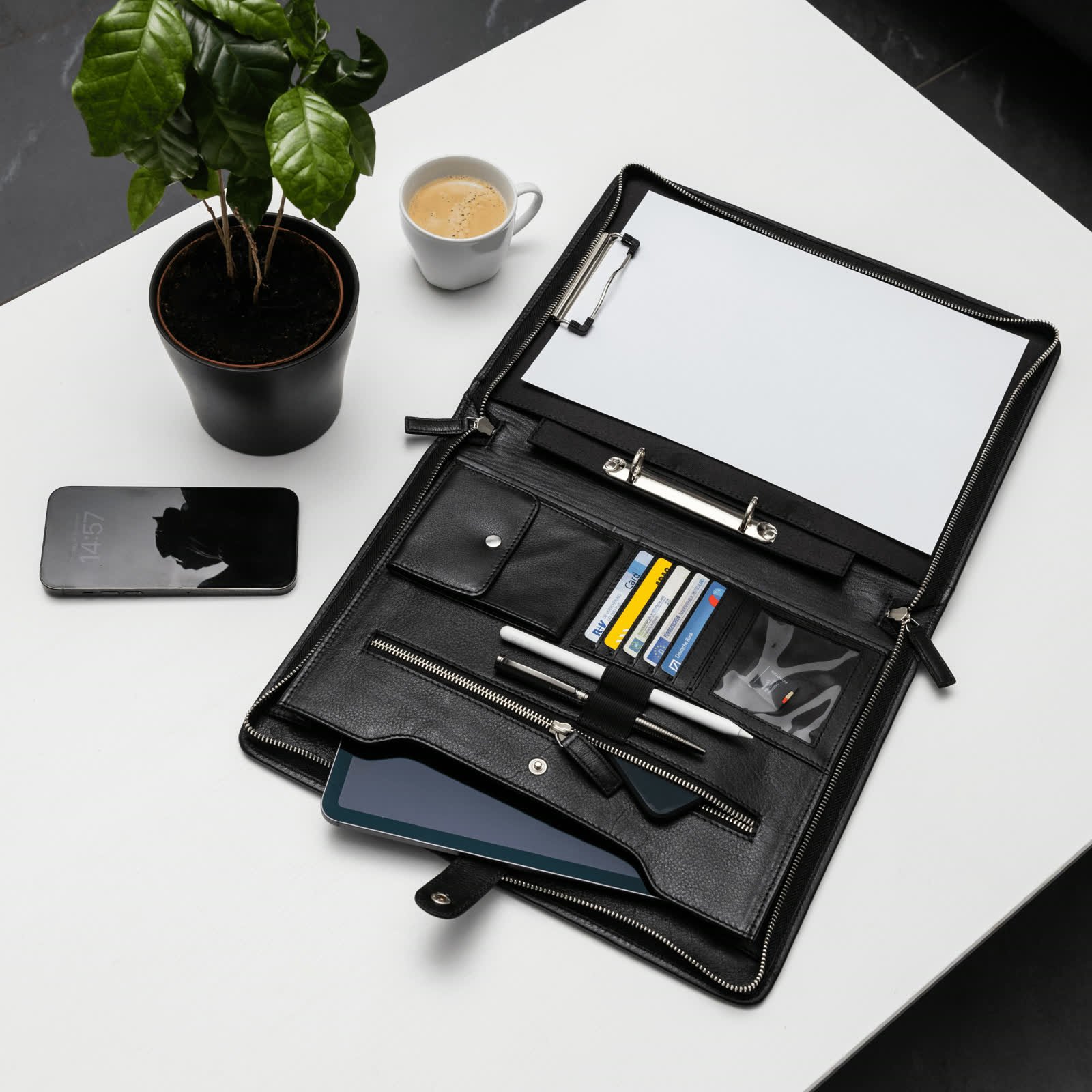 Paris Full-Grain Leather Padfolio Black — view 2