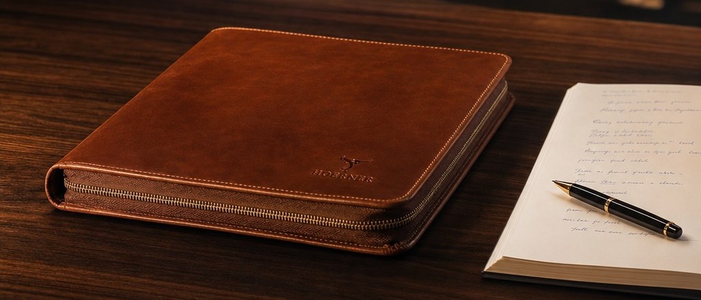 Hörner cognac cowhide leather and fountain pen