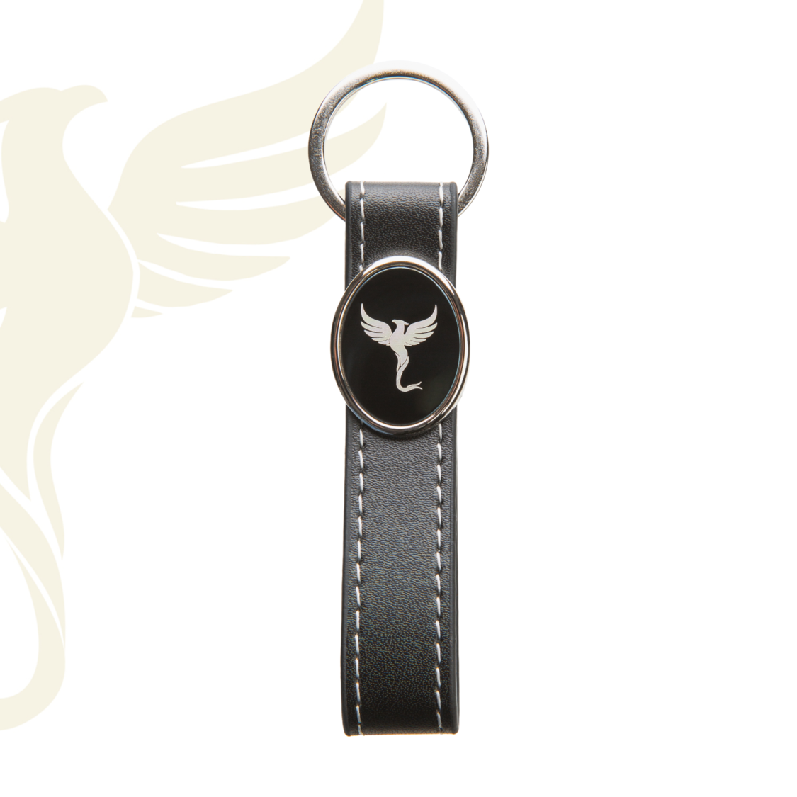 Hörner Lyra black leather keyring with an engravable metal medallion