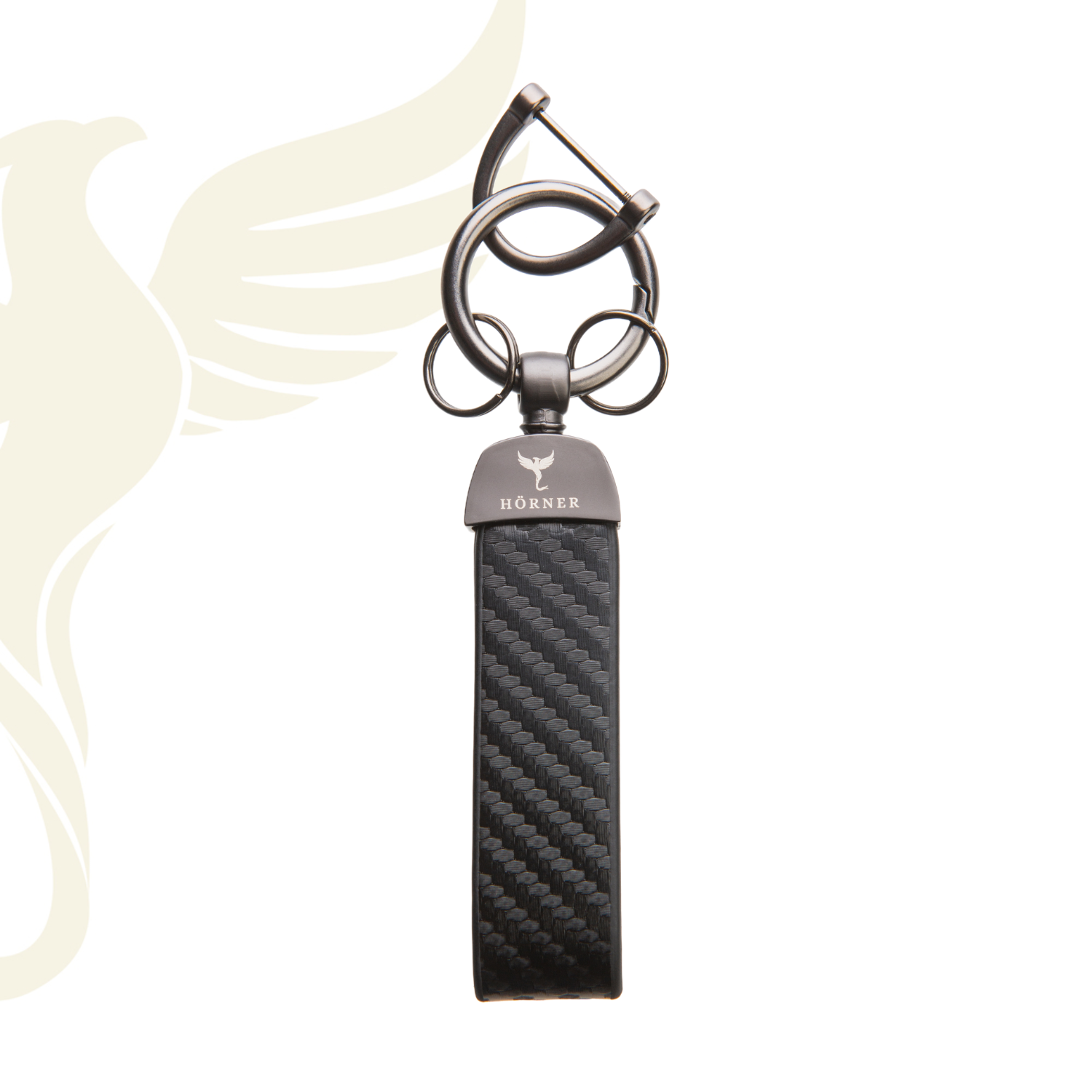Hörner Orion carbon-look keyring with a gunmetal quick-release clasp